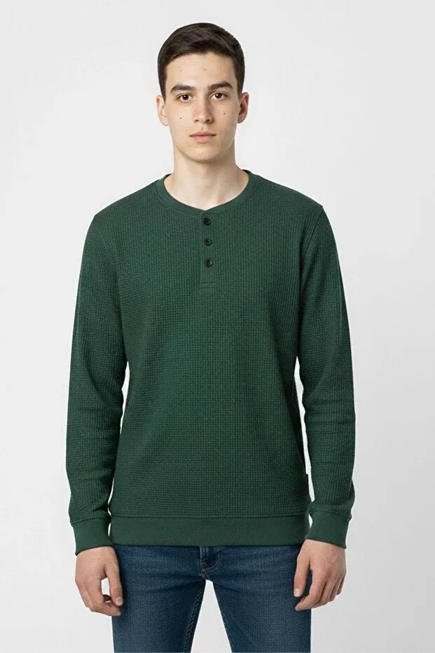 Детские свитшот для мальчиков с принтом Seasonal Button Detailed Bawelna Fabric Long Sleeve Boys Newkids, Green