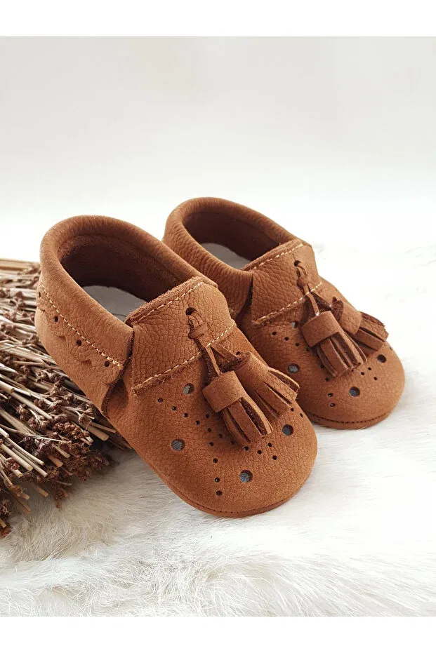 Детские мокасины для мальчиков из натуральной кожи Axel leather baby moccasin tan nubuck Hodore, Tan Color — фото 4