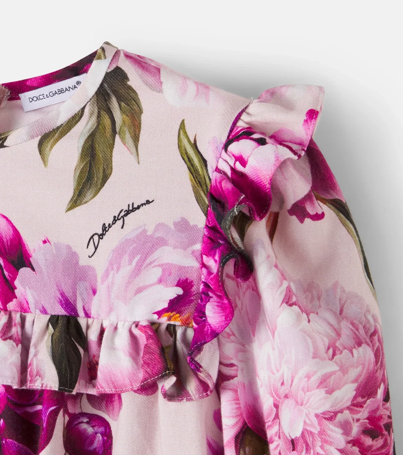 Платье хлопковое с цветочным узором Dolce&Gabbana Kids, розовый — фото 4
