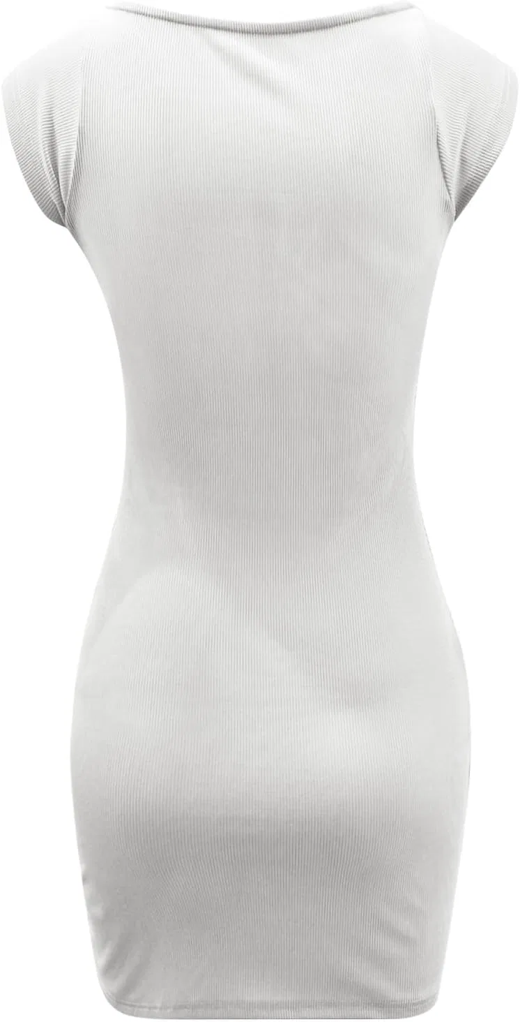 Женское коктейльное платье мини bodycon с V-образным вырезом, White — фото 3