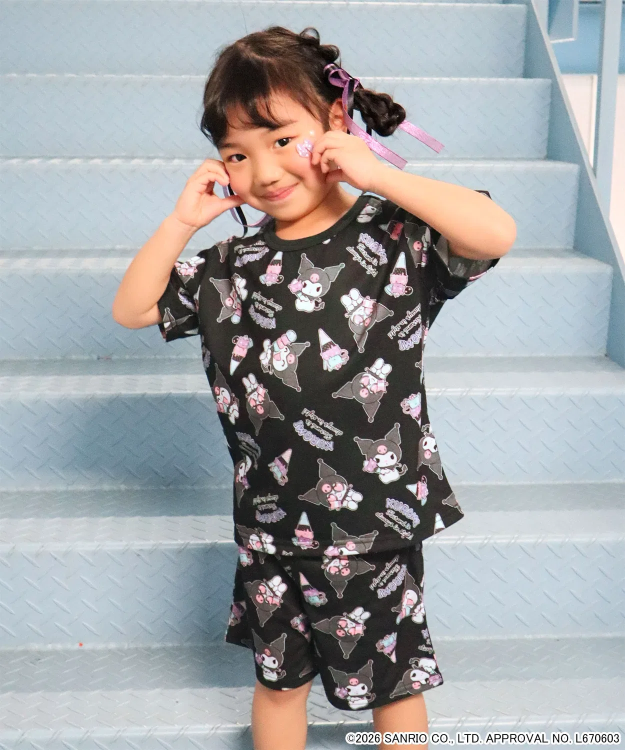 Детский комплект из футболки и шорт с принтом Kuromi Summer Aimerfeel, Black
