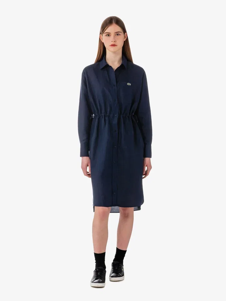 Платье-рубашка LACOSTE Navy, из льна и лиоцелла, темно-синее