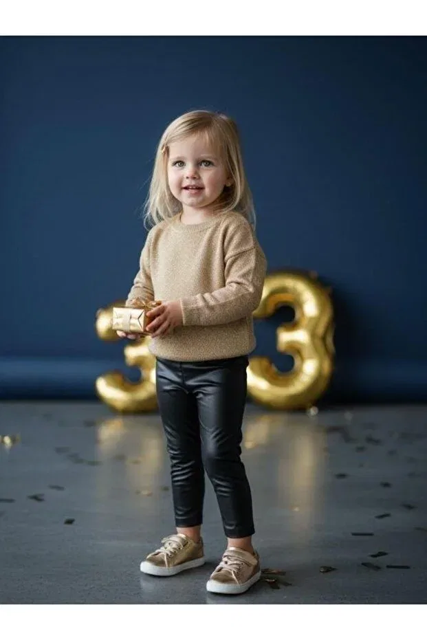 Детские леггинсы для девочек из кожзама Zekids, Black — фото 4