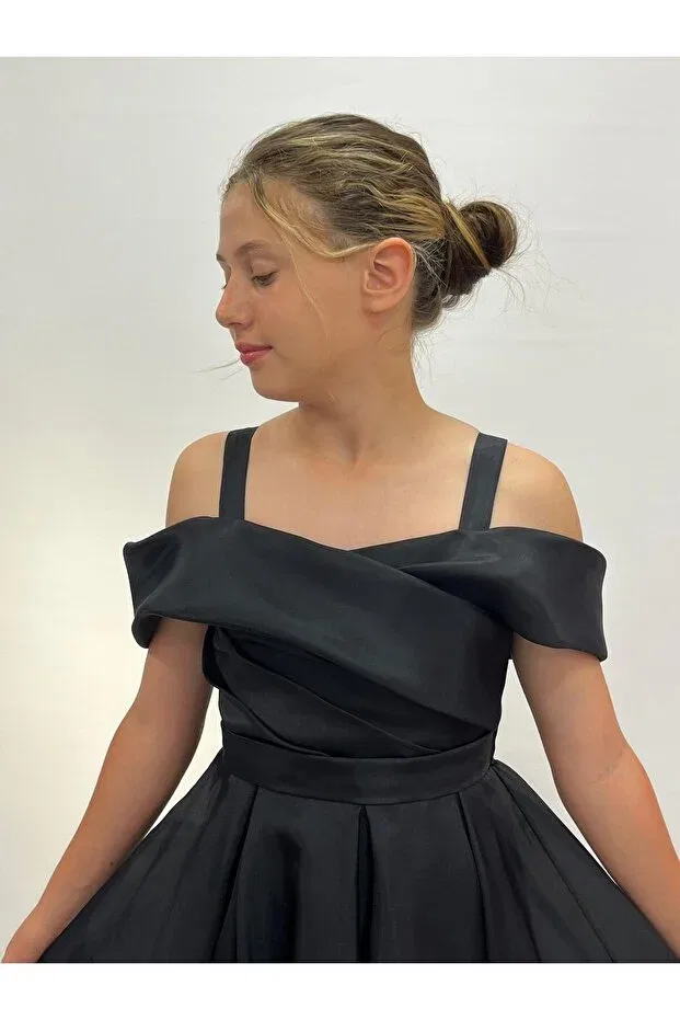 Детское вечернее платье для девочек с открытыми плечами Butikhappykids, Siyah — фото 4