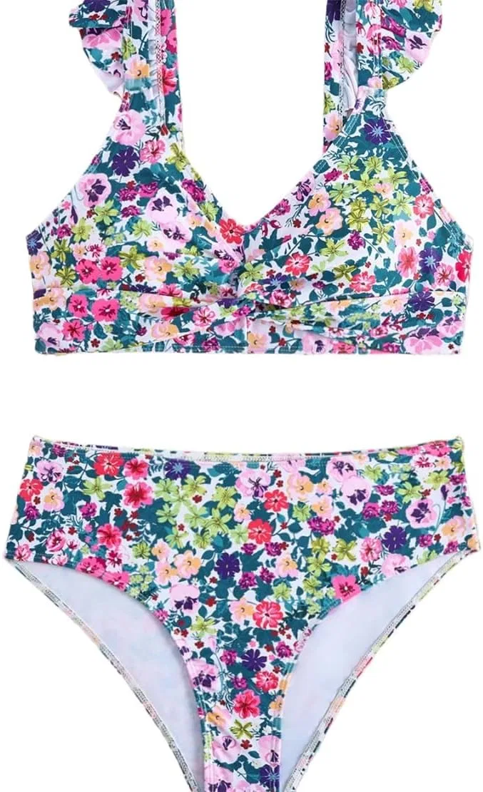 Женский бикини-комплект с рюшами на бретелях, Floral