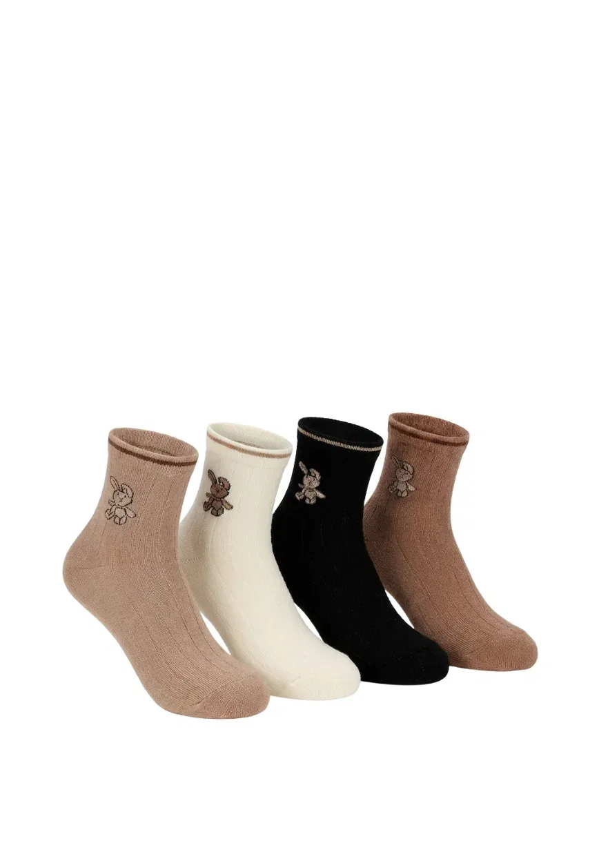 Mädchen socken mit hase motiv - упаковка из 4 шт. - носки Yuhu, Braun Weiß Schwarz