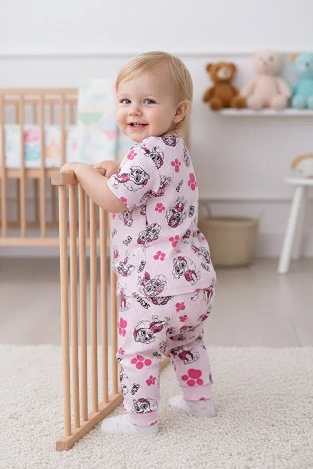 Детский комплект пижам для девочек хлопковый Paw Pattern Serrastil, Pink