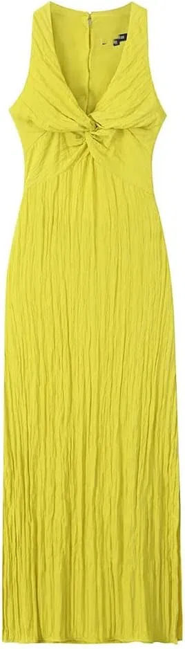 Женское летнее A-line платье с V-образным вырезом Yellow — фото 2