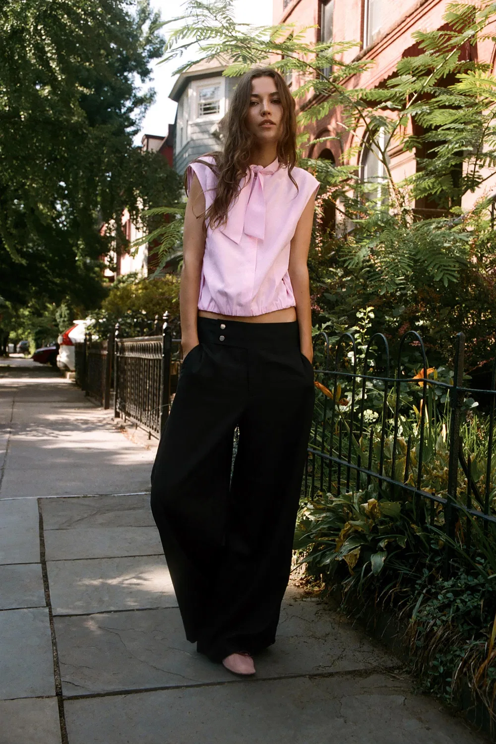 Блузка без рукавов с бантом ZARA, Pink