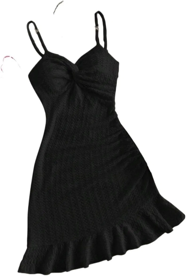 Женское мини-платье с асимметричным подолом Knit Bodycon, Black — фото 4