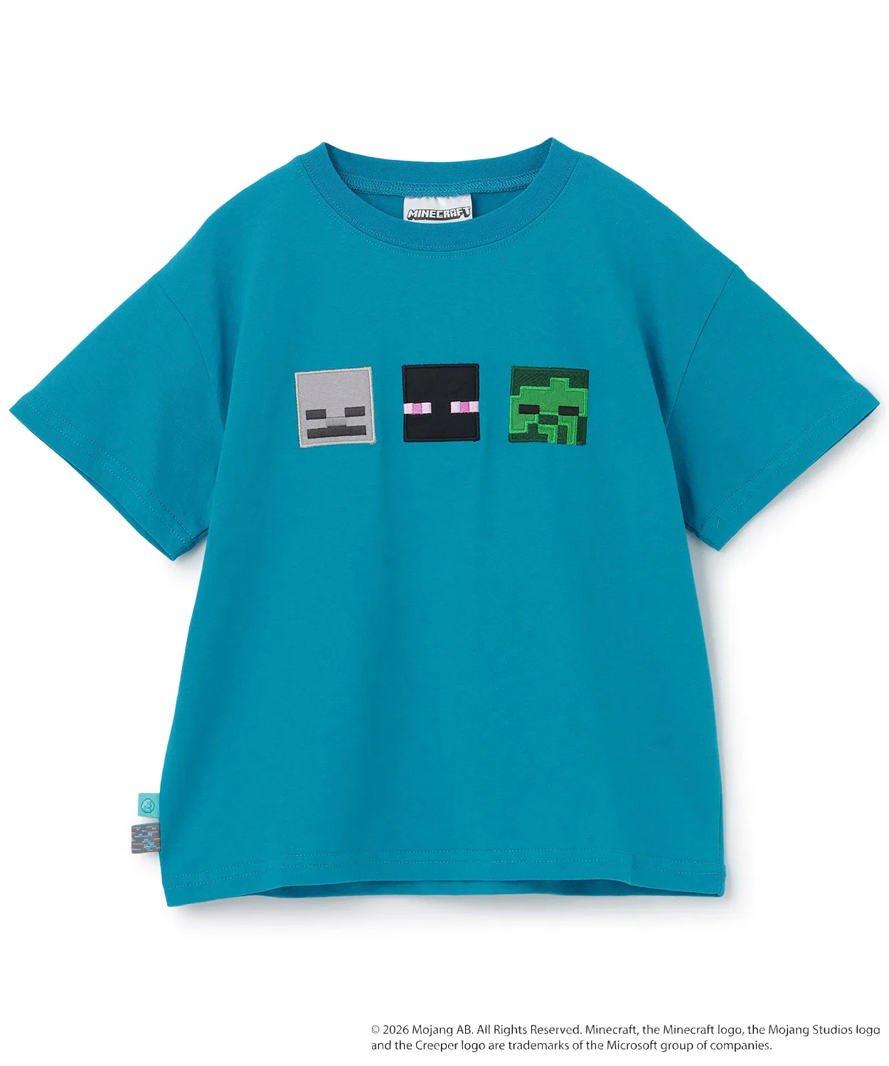 Детская футболка с аппликацией MINECRAFT, с коротким рукавом, хлопковая, petit main, Turquoise Blue