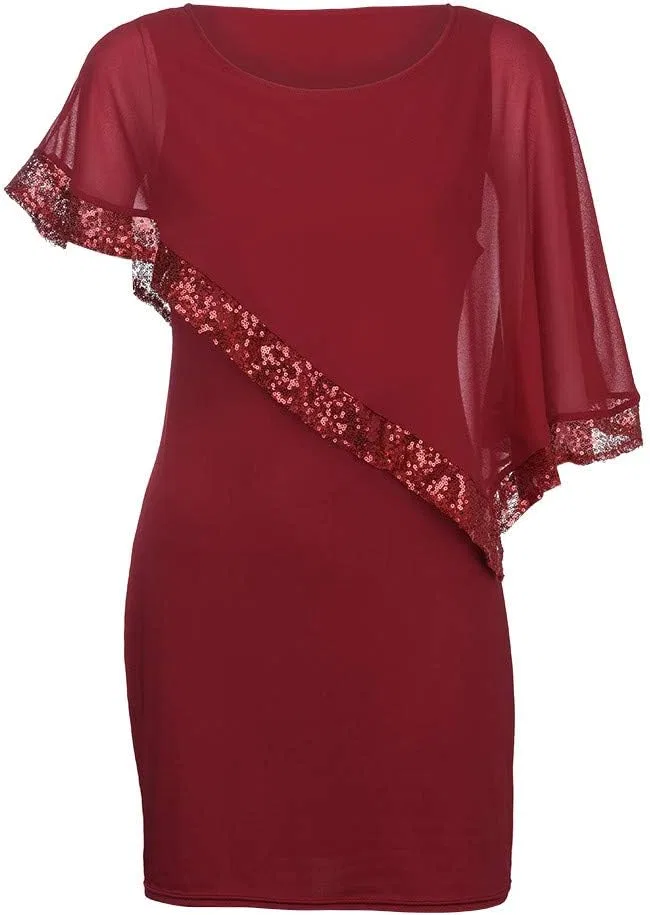 Женское асимметричное платье с открытыми плечами Chiffon, Red — фото 4