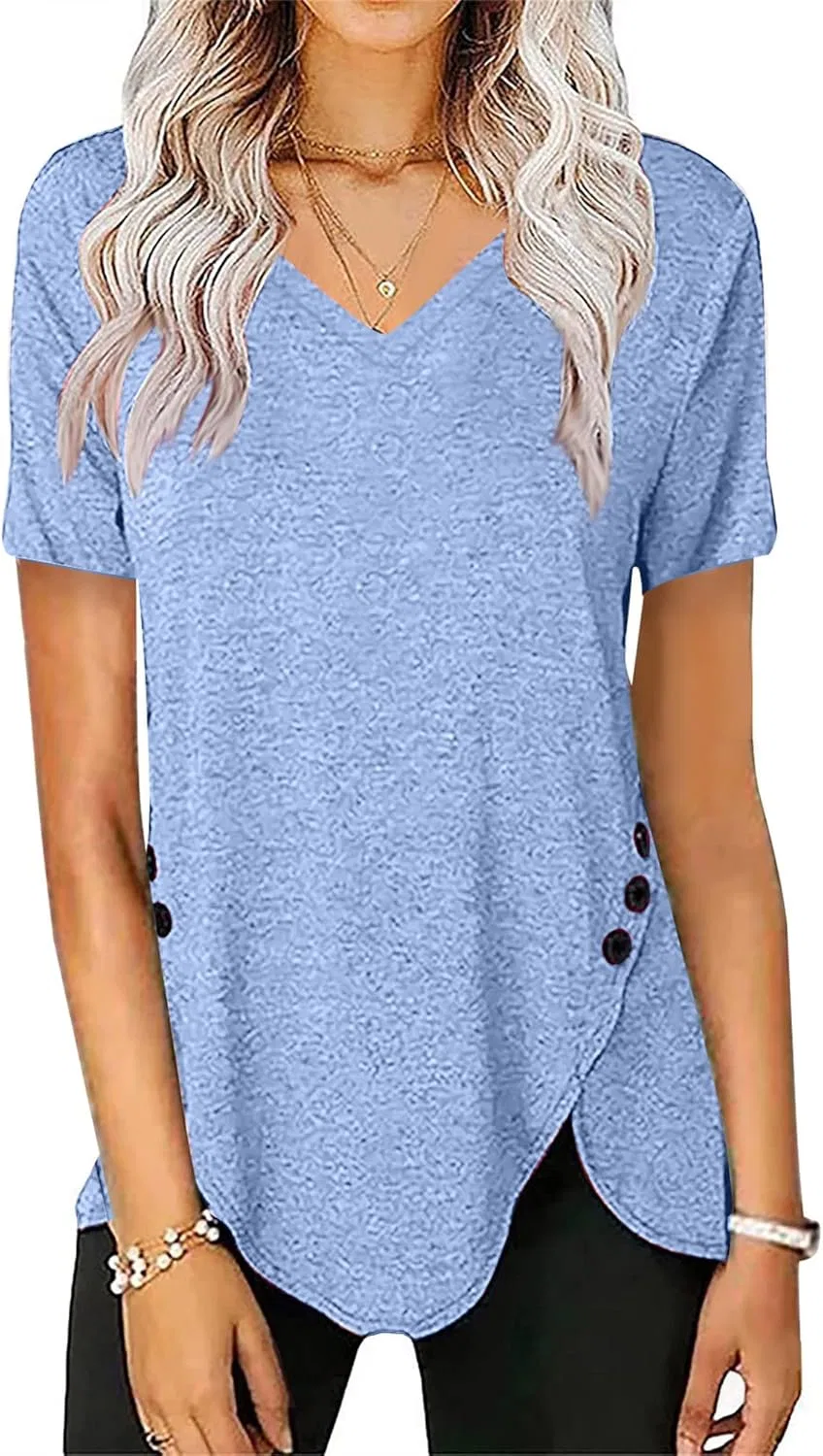 Женская футболка поло V-образным вырезом Oversize, Light Blue