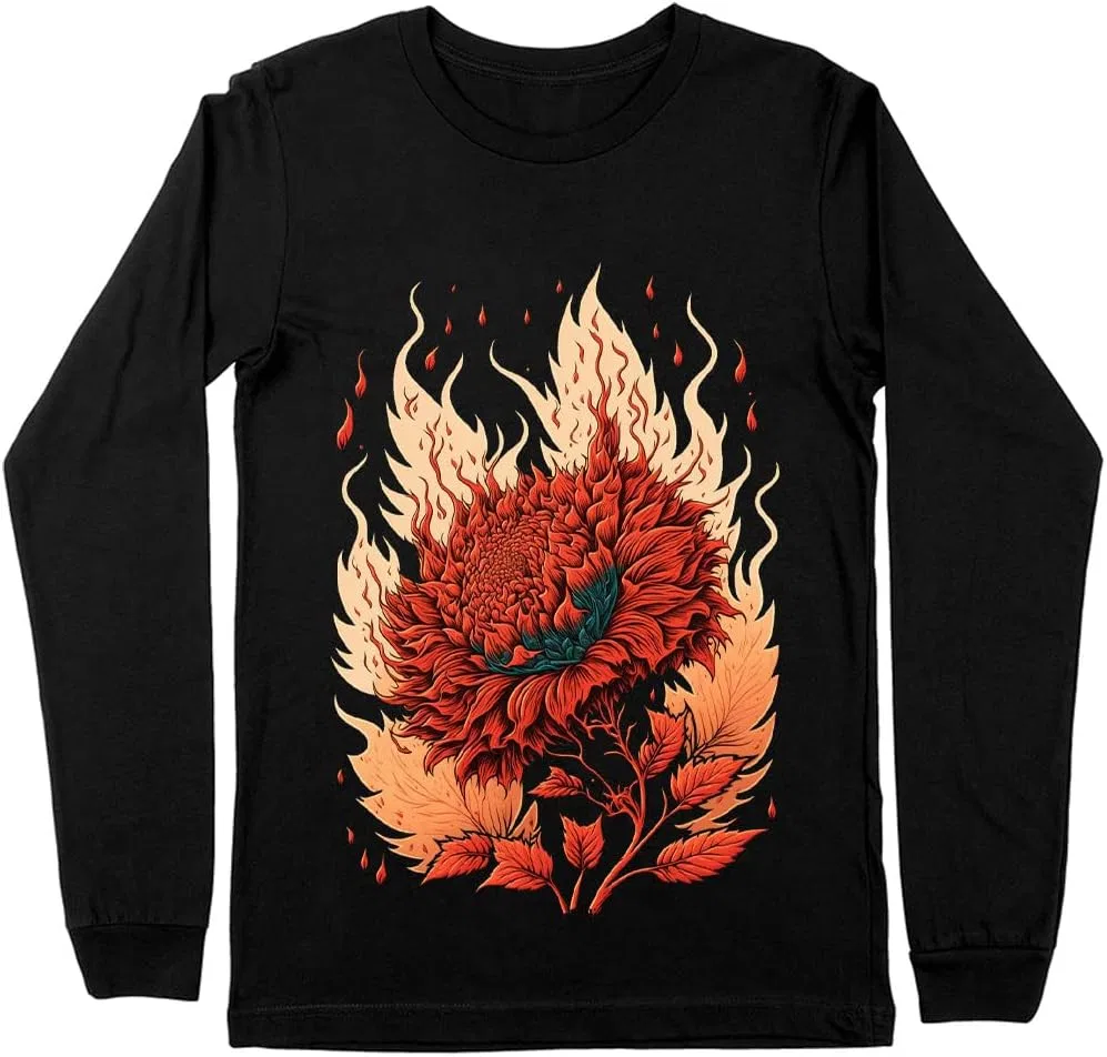 Футболка с длинным рукавом с принтом Flaming, Black