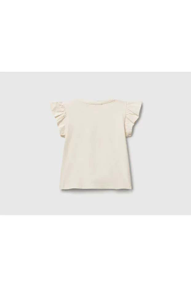 Детская футболка для девочек хлопковая United Colors Of Benetton, Ecru — фото 2