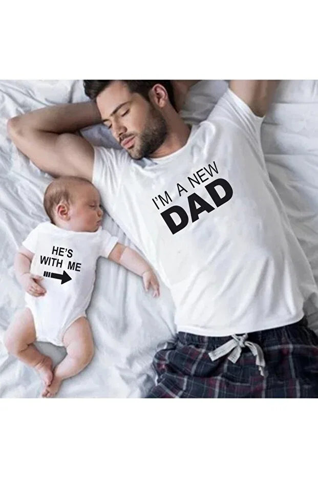 Детское боди-футболка с принтом New dad baba baby Venüsdijital, White