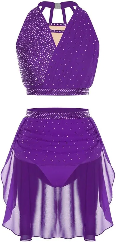 Женское платье для лирического танца с пайетками, Purple
