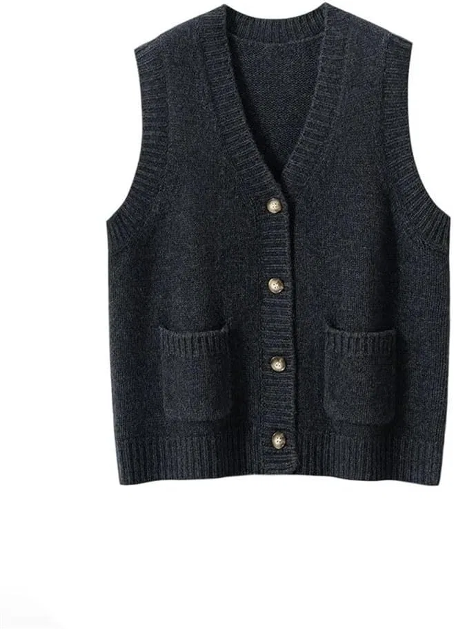 Женский жилет без рукавов, V-образный вырез, с карманами, Middle Gray Vest — фото 4