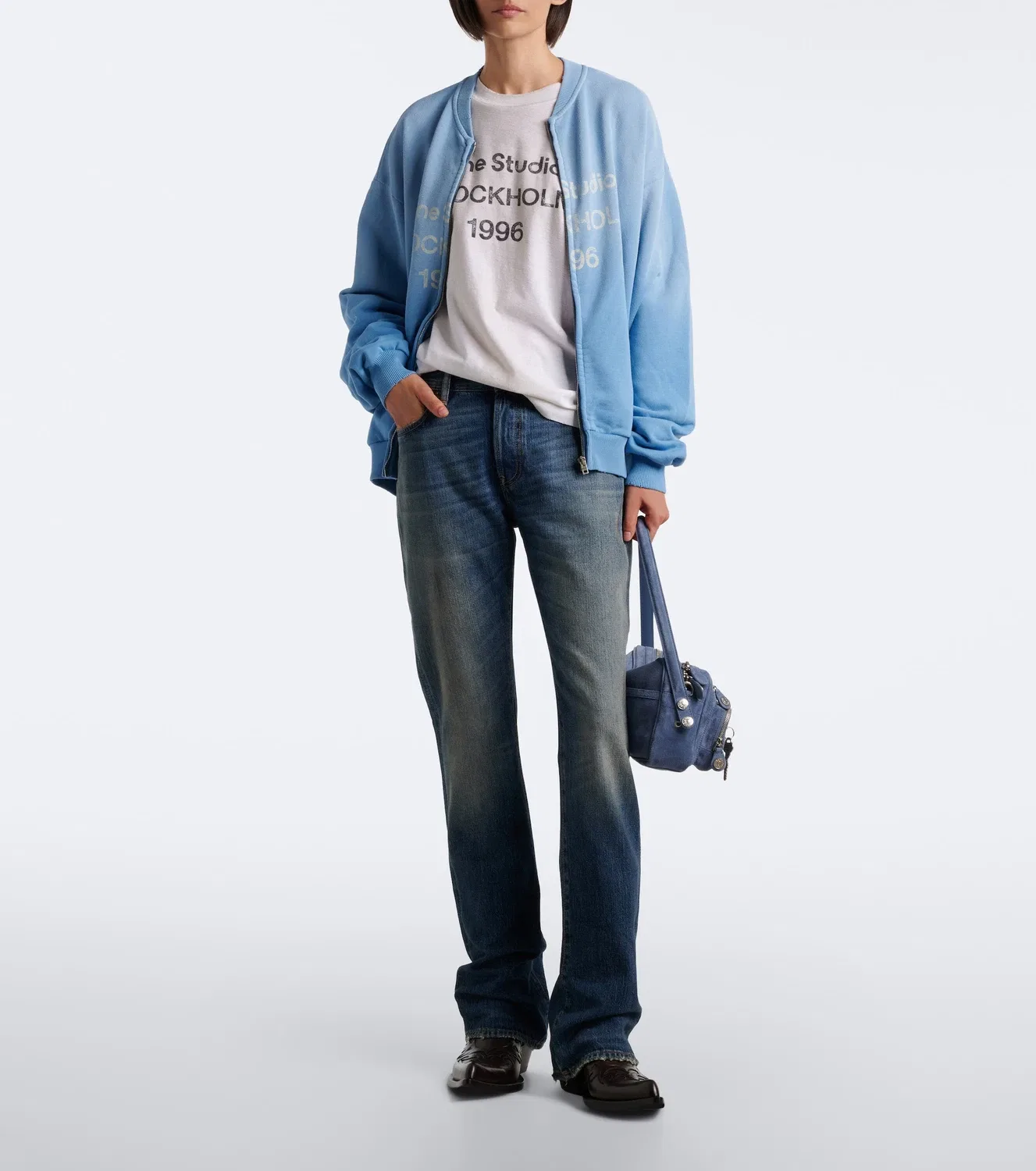 Прямые джинсы с выцветшим эффектом Acne Studios, синий — фото 2