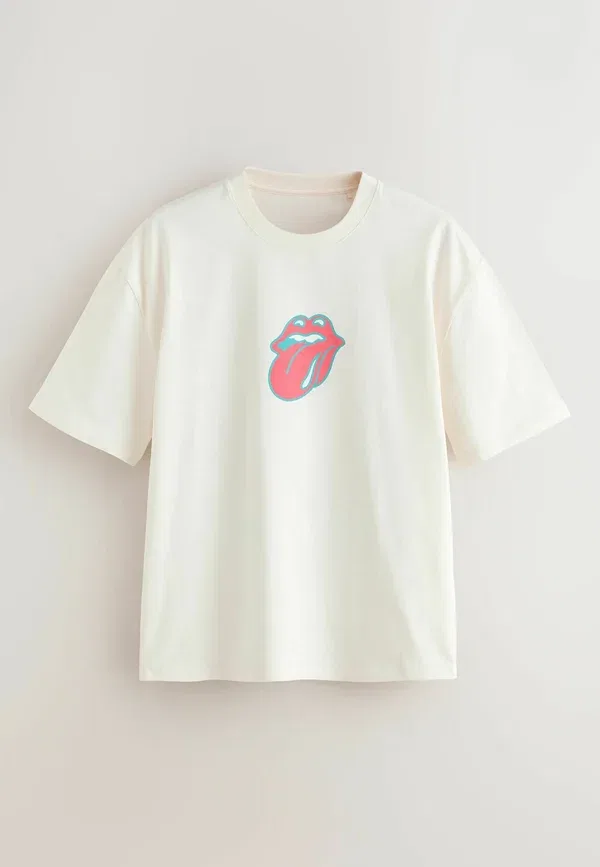 Пижамный набор из футболки и шорт с принтом The Rolling Stones, Regular fit, Next, White, белый — фото 2