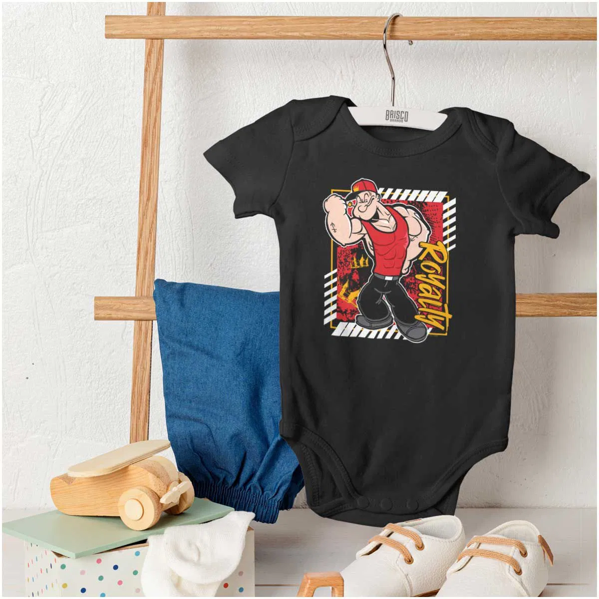 Детское боди-комбинезон с коротким рукавом Popeye Urban Royalty Muscle Brisco Brands, Black — фото 4
