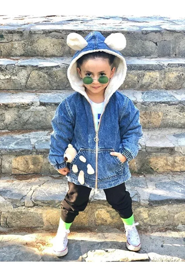 Детское пальто для девочек с капюшоном Teddy bear jeans coat Minigimin Dolabı, Hakdshfi7294949 — фото 2