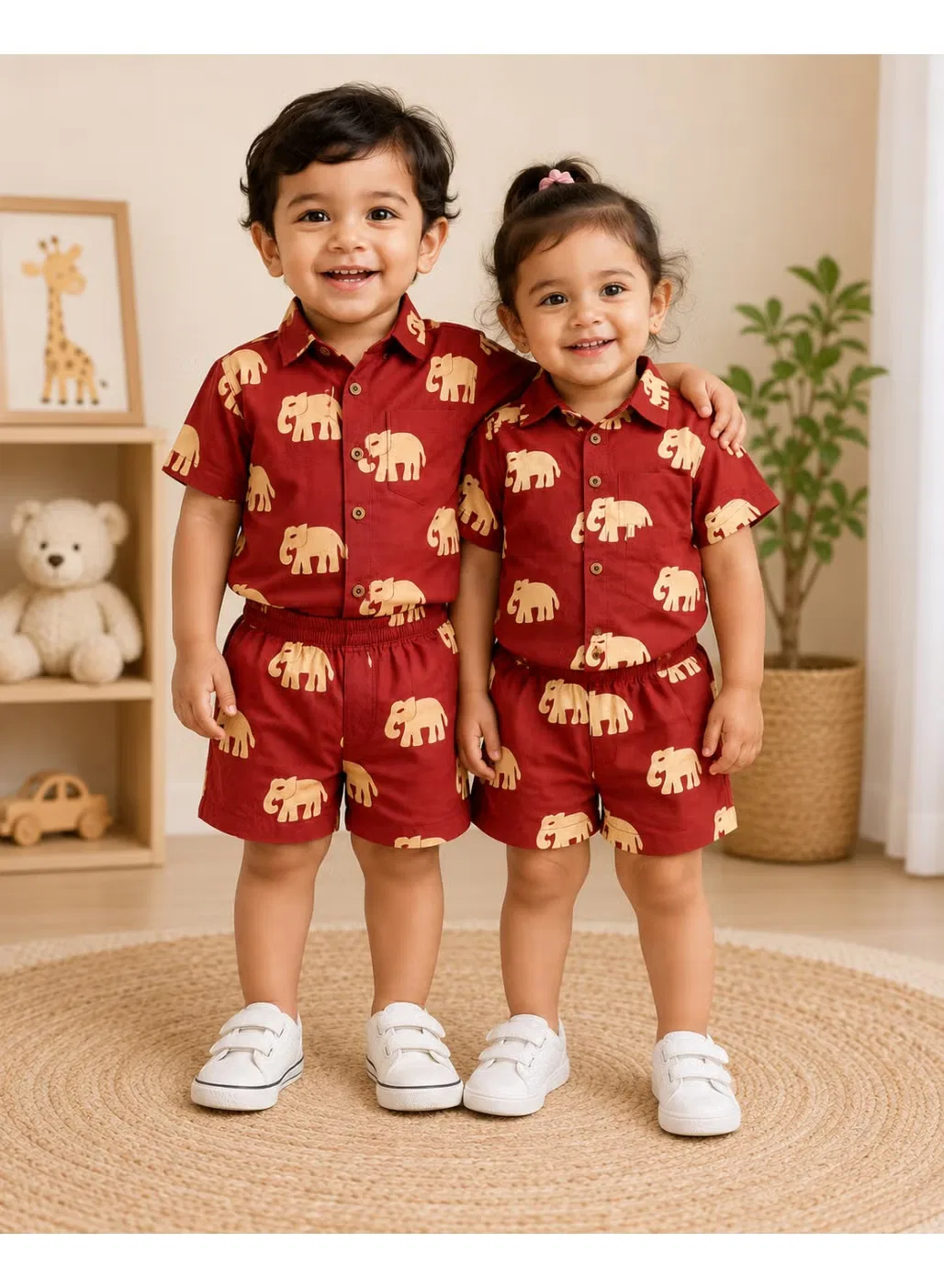 Комплект рубашка и шорты с принтом слона Matching Family Outfits, красный