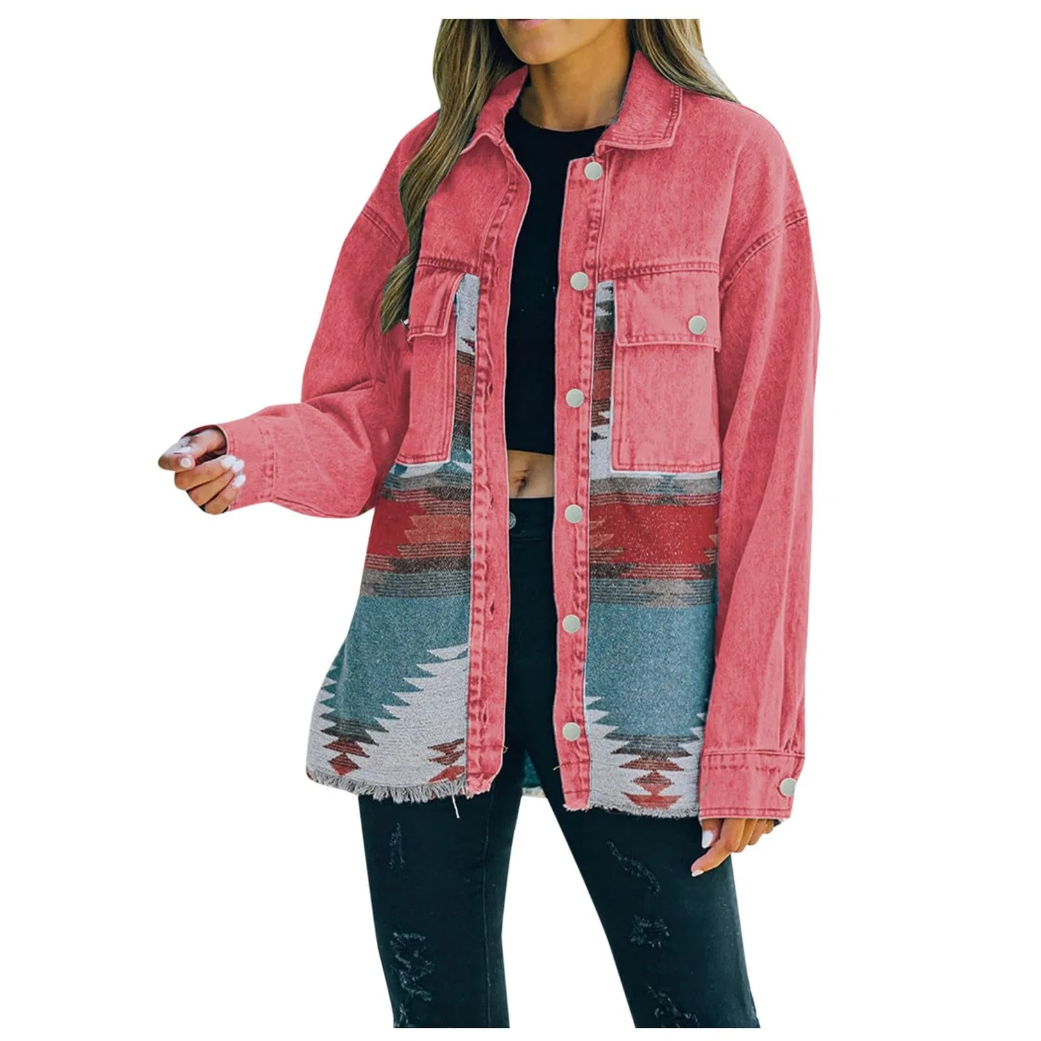 Женская джинсовая куртка с пуговицами Vintage Denim, Rosa caldo