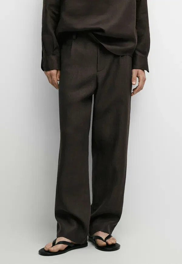 Брюки из льна Massimo Dutti mottled dark brown, темно-коричневый