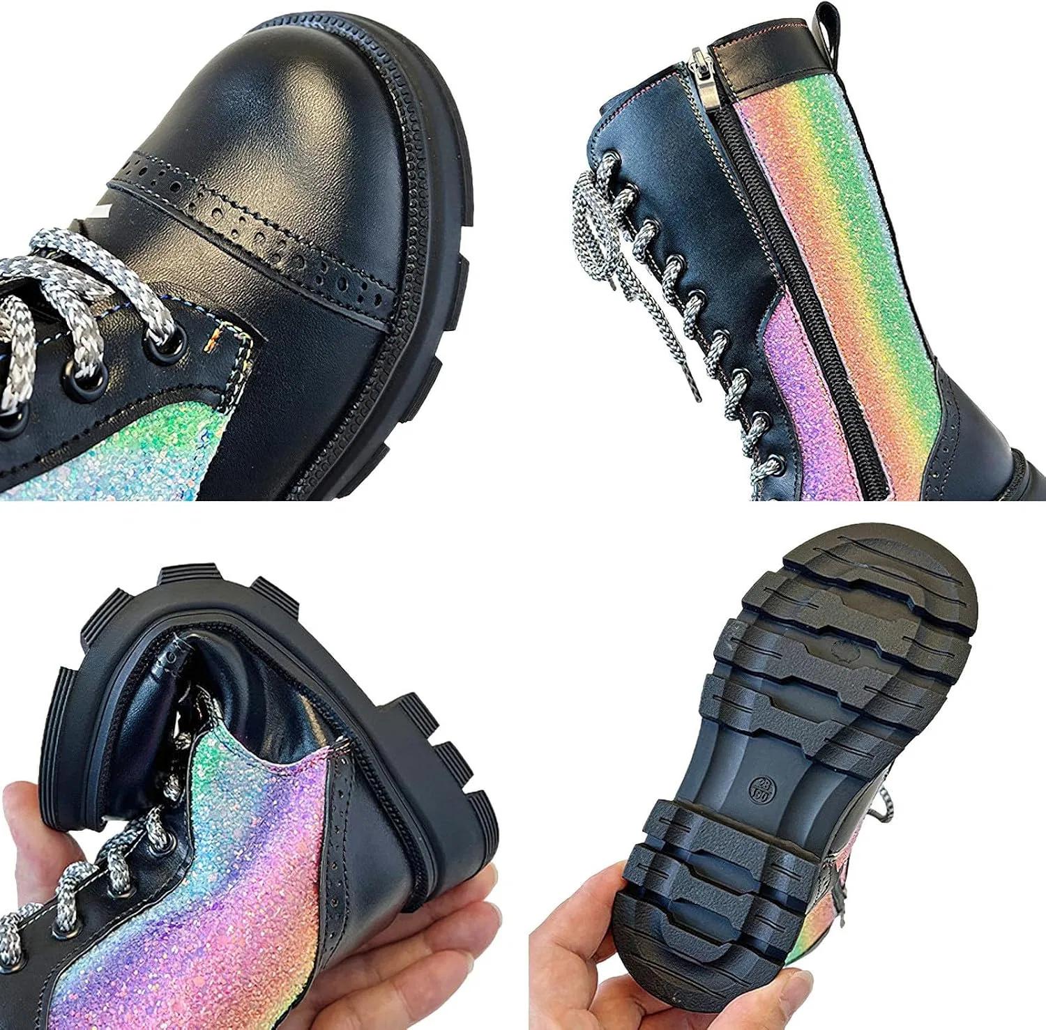 Детские сапоги для девочек с боковой молнией и шнуровкой Sparkly Riding Shoes rismart, Black — фото 2