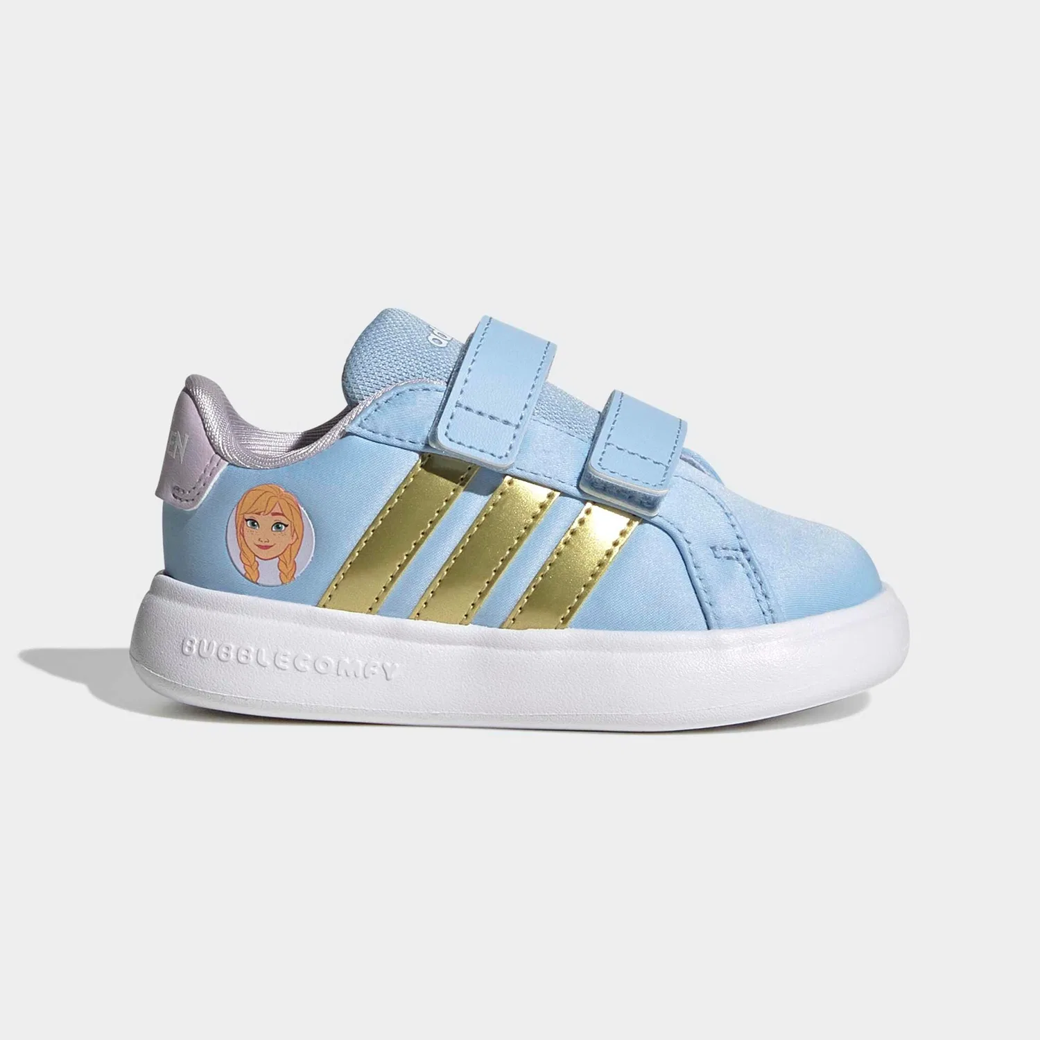 Детские кроссовки с липучкой Frozen Adidas Sportswear, Glow Blue/Gold Metallic/Ice Lavender — фото 2
