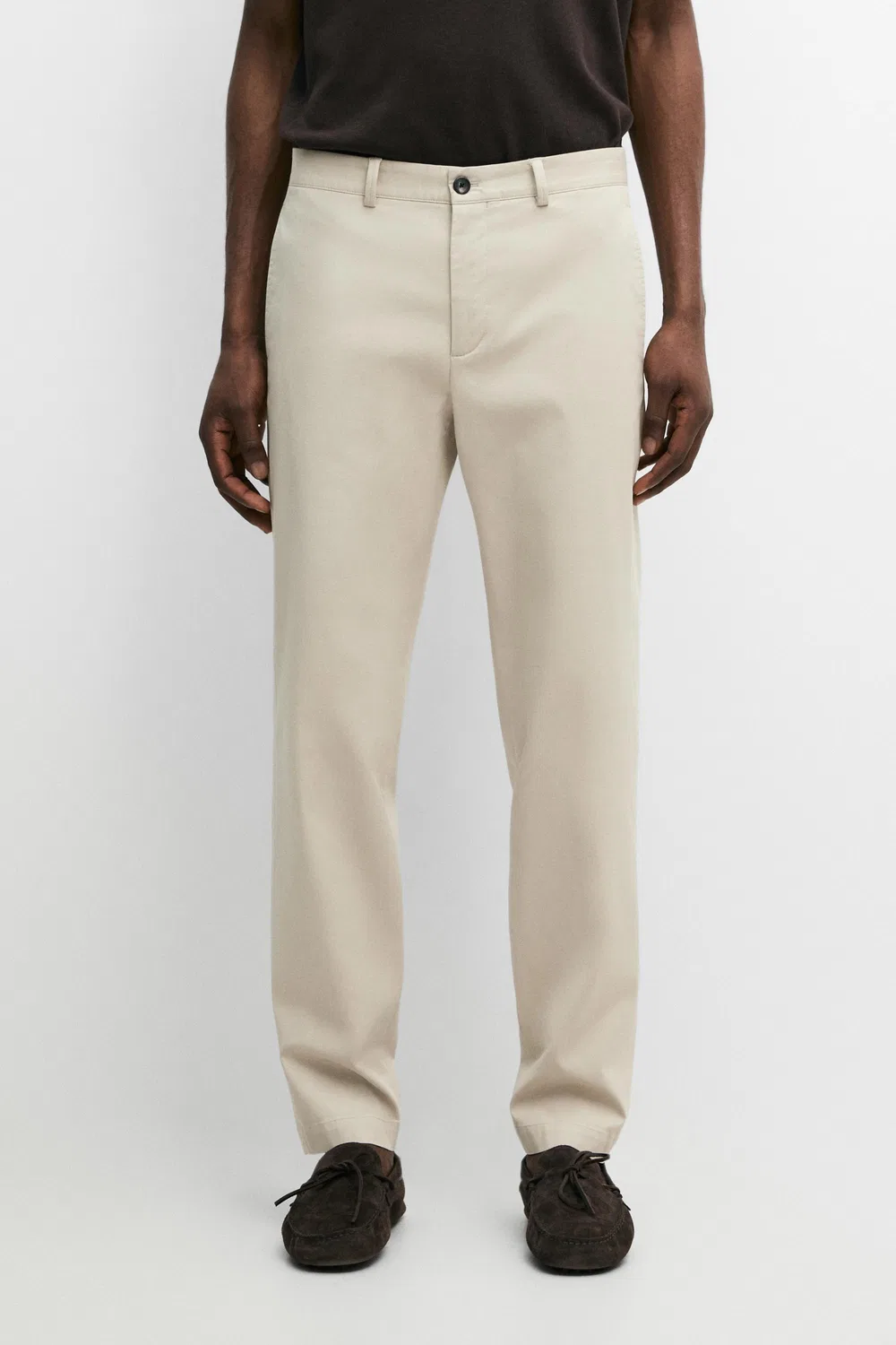 Брюки узкий крой из смесовой хлопковой ткани Massimo Dutti, бежевый — фото 2