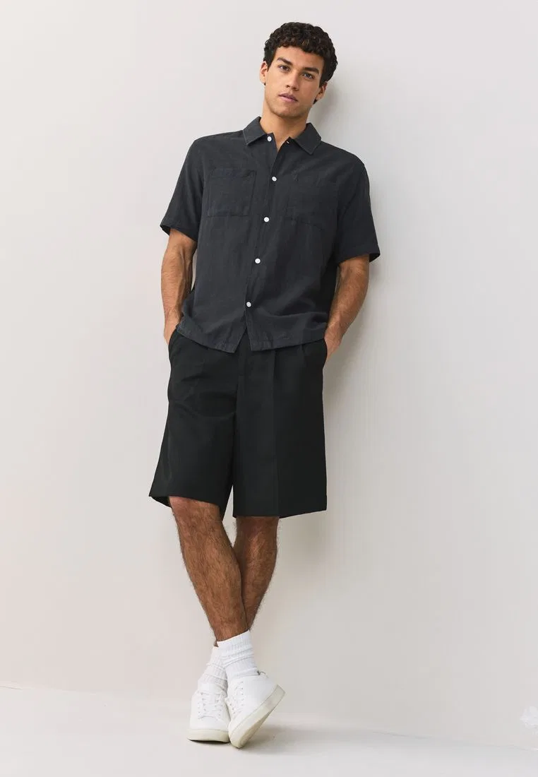 Рубашка с коротким рукавом, лен и тенсел, Linen Tencel Blend Next, черный — фото 4