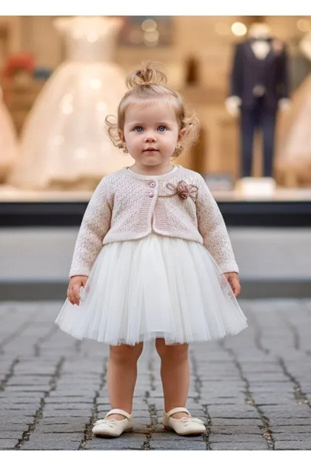 Детское платье из футера с розовыми деталями Miaras Baby, White
