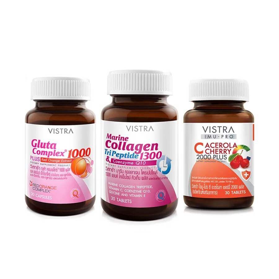 

Набор пищевых добавок Vistra Gluta Complex 1000 Plus + IMU-PRO C Acerola Cherry 2000 Plus + Marine Collagen TriPeptide 1