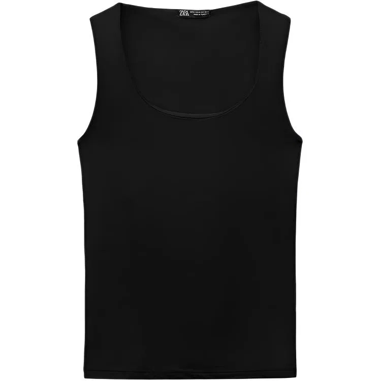 Женская футболка с квадратным вырезом, свободного кроя, Black, ZARA