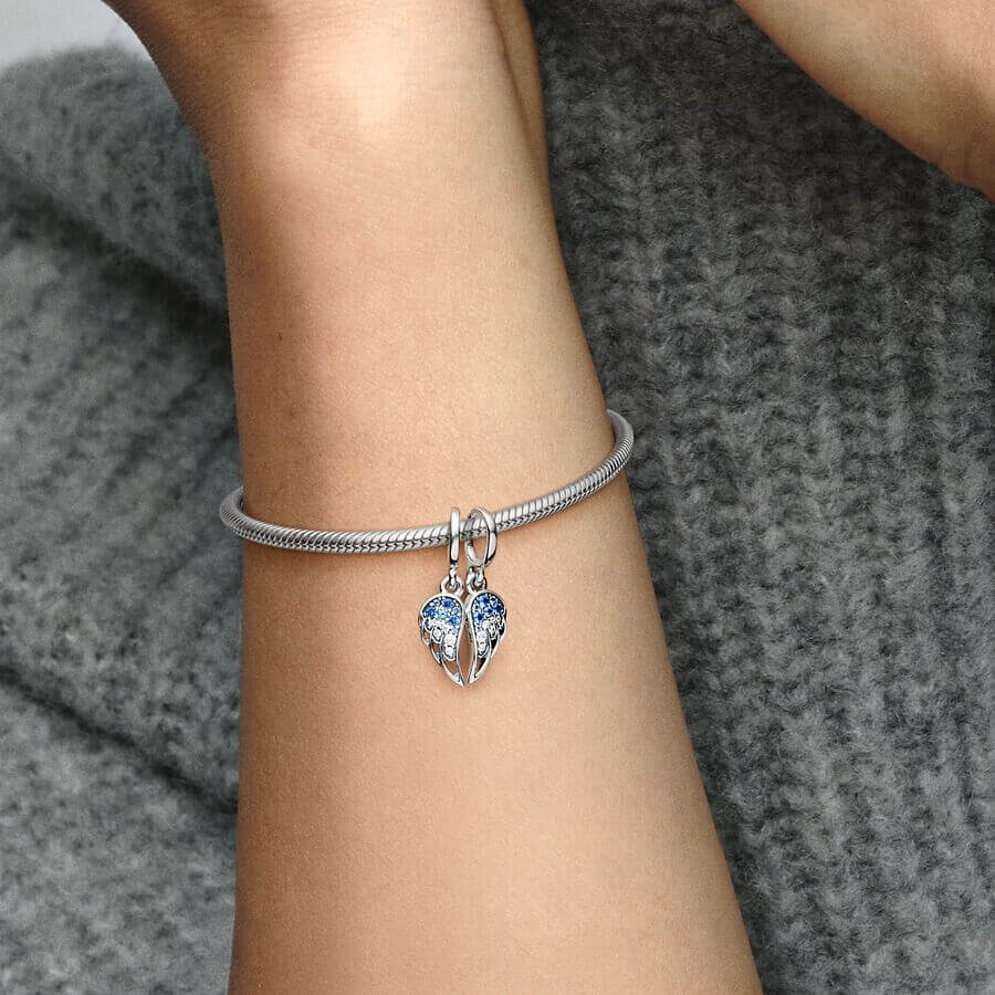 Шарм-подвеска Pandora Moments Sparkling Splitable Angel Wings, серебро/синий — фото 4