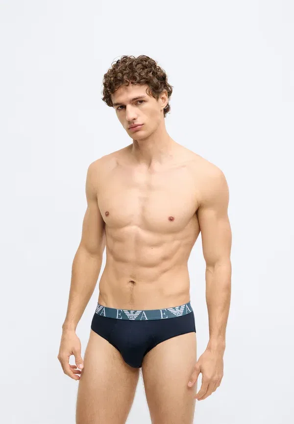 Трусы с яркой монограммой, комплект из 3 штук Emporio Armani, синий — фото 2