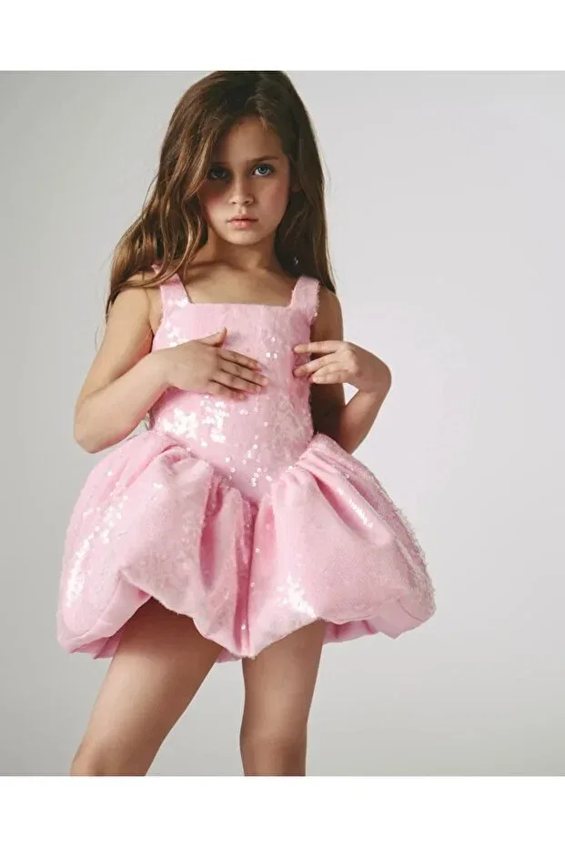Детское платье для девочек с квадратным вырезом Party Gnl Butik, Pink — фото 2
