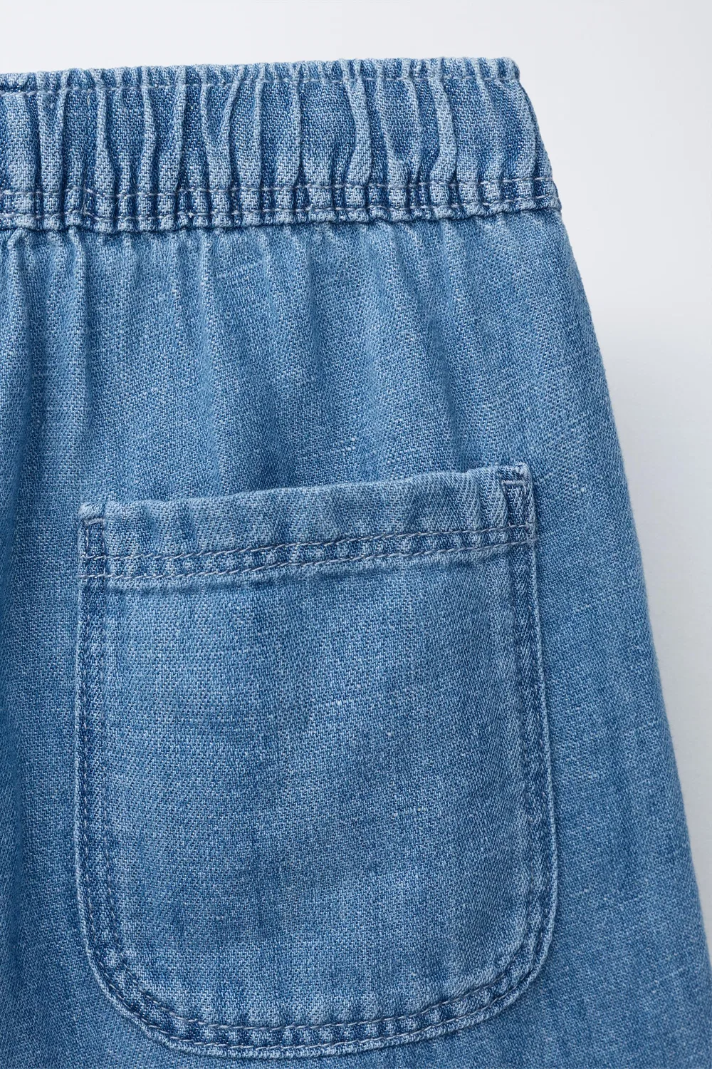 Джинсовые шорты-бермуды из хлопка и льна ZARA, Blue — фото 4