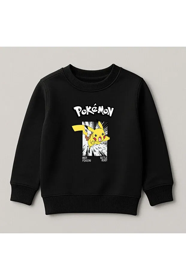 Детское худи для девочек с принтом Pikachu Printed Crew Neck, Svart Wear, Black