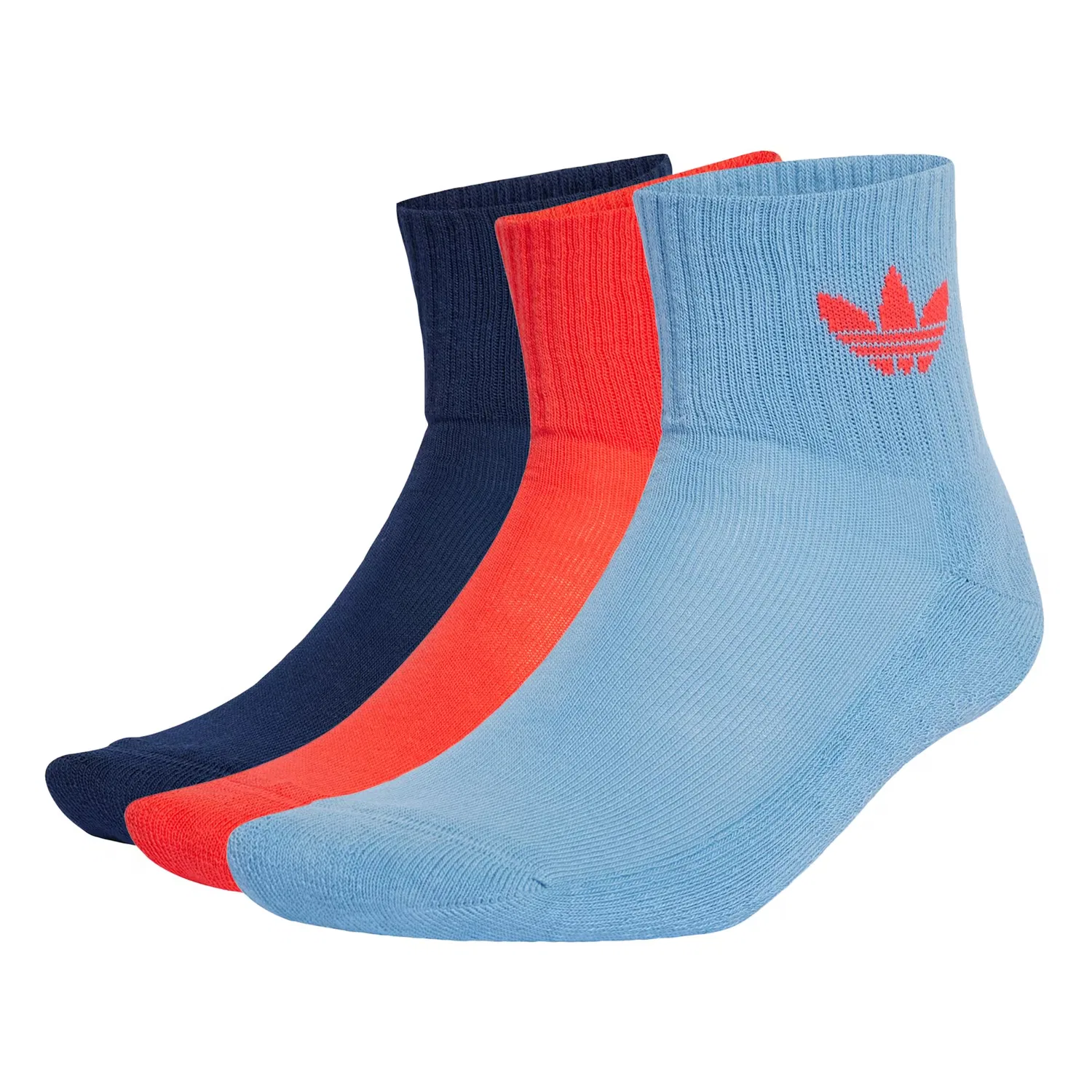 Носки Adidas Originals Mid Crew 3 Pairs в темно-синем, дымчато-голубом и светло-красном цветах
