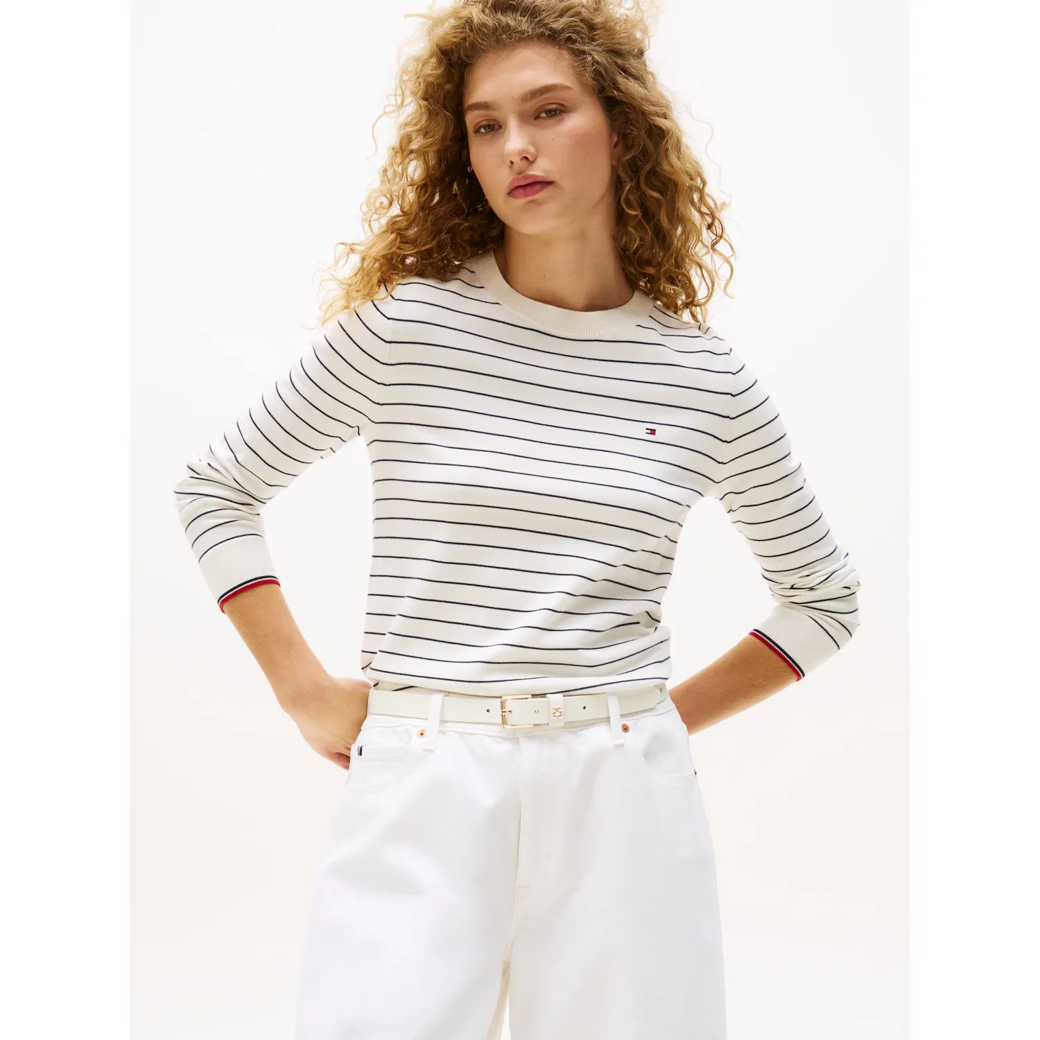 Женский джемпер с логотипом Tommy Hilfiger, Ivory Silk/Dark Night Navy