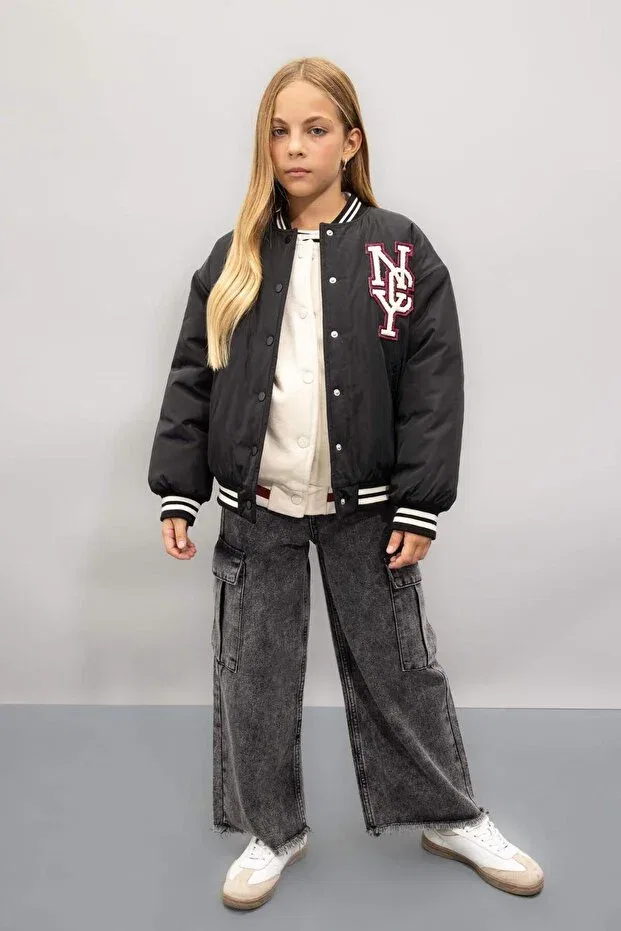 Детское пальто для девочек водонепроницаемое Bomber jackets Defacto, Black Bk27 — фото 2