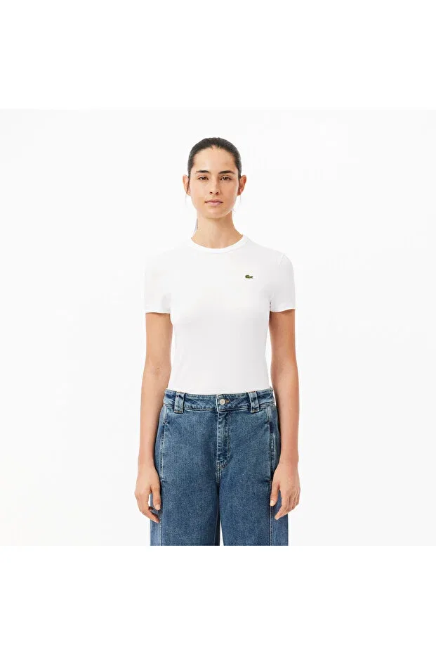 Футболка Lacoste White, приталенный крой, однотонная