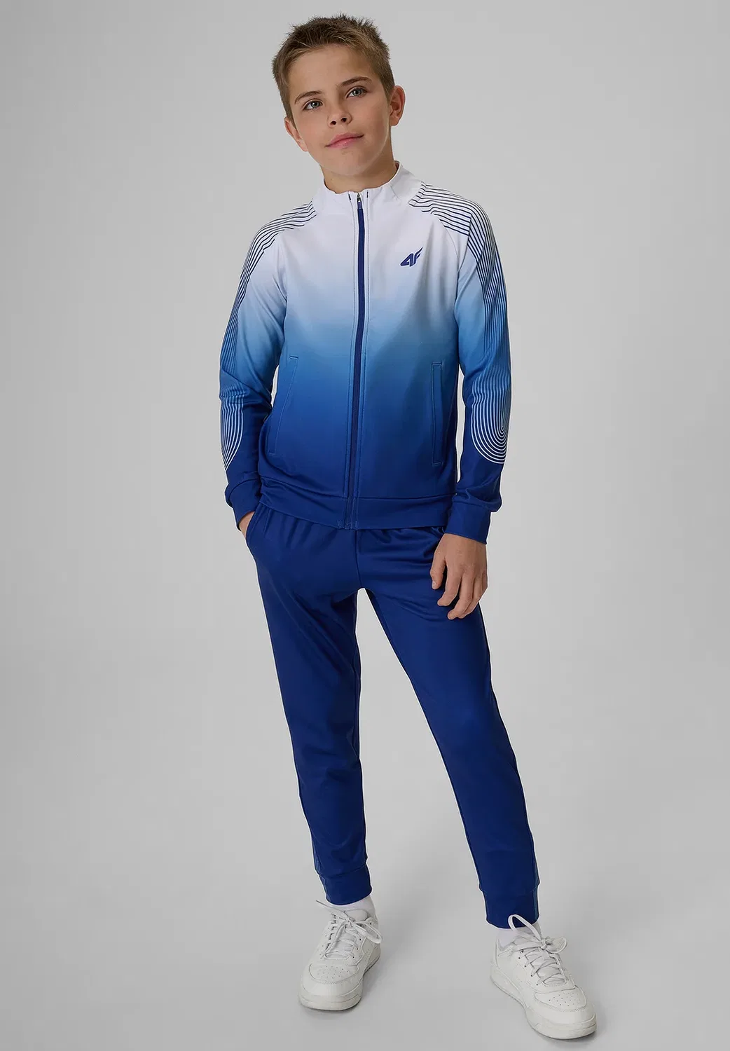 Bluza sportowa Regular bez kaptura chłopięca - тренировочная куртка 4F, Blue