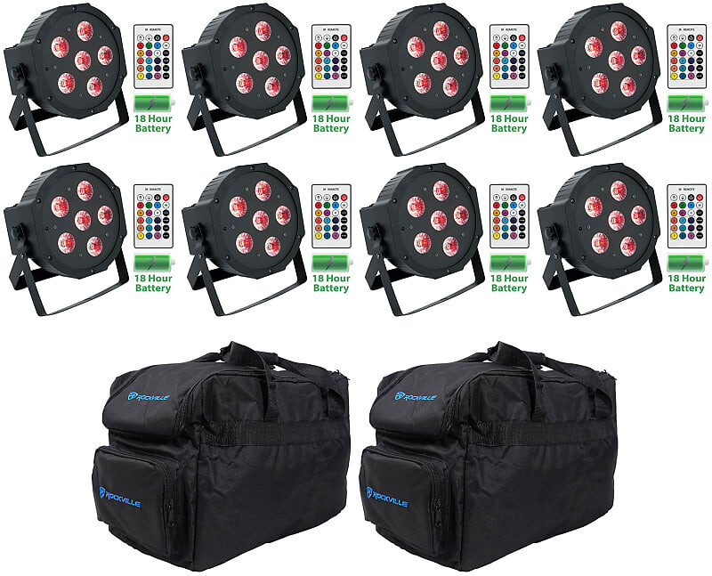 

Аккумуляторная батарея Rockville Battery PAR 61 RGBWA + UV DMX DJ Wash Lights + Пульты + Сумки 8 Battery PAR 61 + RLB30