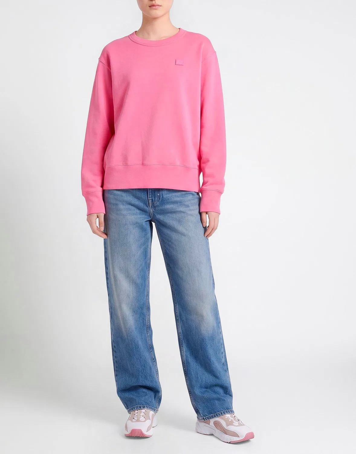 Женский свитшот из футера с вышивкой Acne Studios, розовый — фото 2