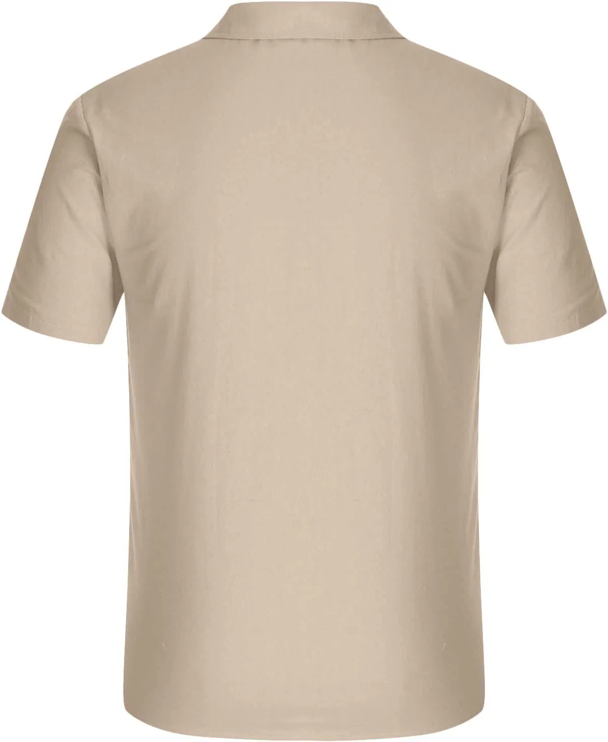 Мужская свободная рубашка с воротником-стойкой из хлопка и льна, Beige — фото 3