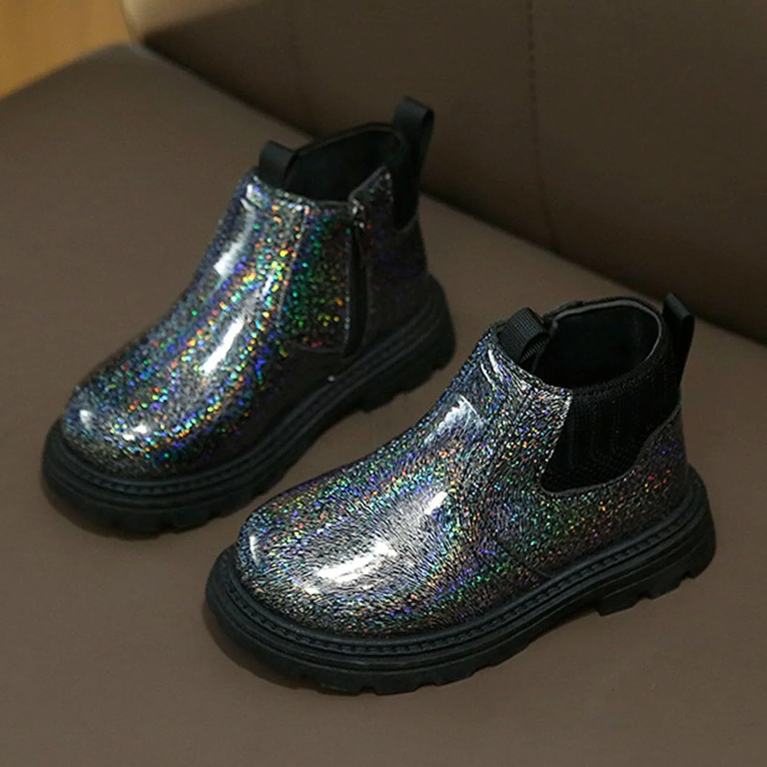 Детские зимние ботинки с блестками на молнии для девочек 3-12 лет, Black — фото 2